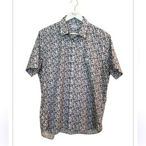 Tom James Men’s Floral Hipster White & Black Gray Print One Pocket Shirt Size L